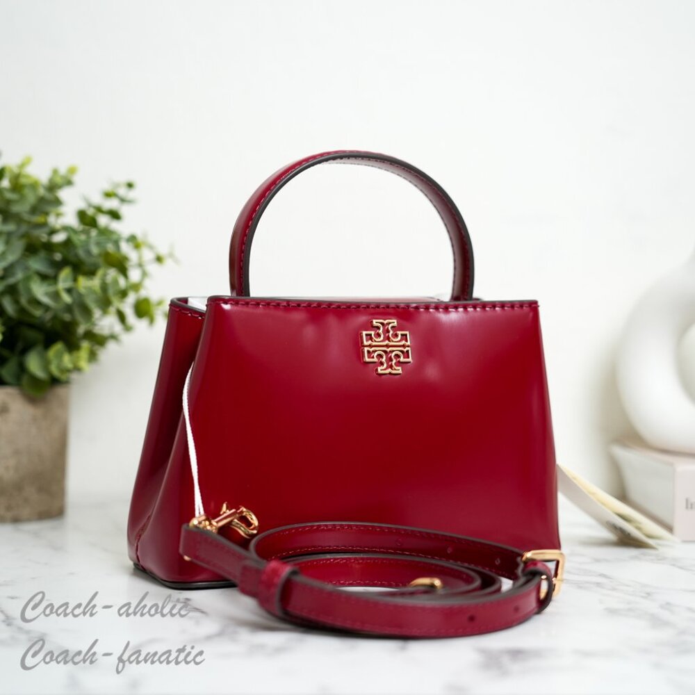 Tory Burch Britten Smooth Leather Mini Satchel Crossbody in Bartlett Red 162831